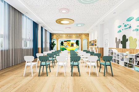 Modern Kindergarten Classroom Kindergarten Construction Room Activity Room Building Blocks Wall Children's Tables and Chairs Children's Entertainment Area 3d model