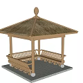 Garden Landscape Featuring Wooden Gazebo With Hexagonal Roof Decorative Finial And Carved Railings