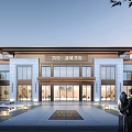 Elegant Modern Sales Center Building With Symmetrical Facade Water Features And Lighting