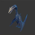Detailed 3D Pterosaur Model With Blue Brown Feathers Long Beak And Wings