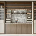 Modern Wine Cabinet Design With Wooden Cabinetry Marble Backsplash Glass Doors And Wine Racks