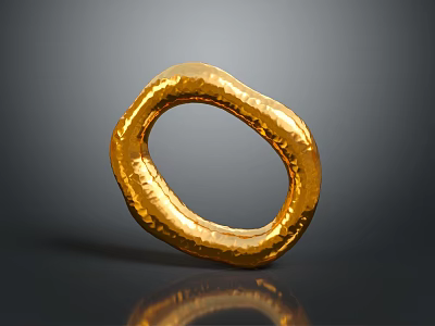 Golden Rough Textured Ring On Dark Background With Fantasy Character And Mythical Creature 3d model