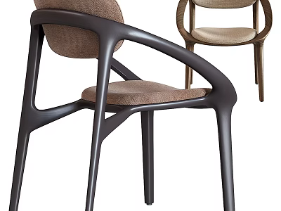 Modern Single Chair With Curved Dark Frame And Brown Upholstered Comfortable Cushion 3d model