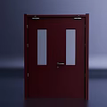 Dark Red Double Doors With Glass Panels Door Handle Lock And Hinges 3d model