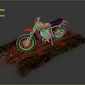 Orange Off Road Motorcycle Parked on Grassy Dirt Hillside with Natural Rough Terrain