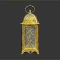 Golden Blue Decorative Lantern With Intricate Patterns And Handle For Home Decoration