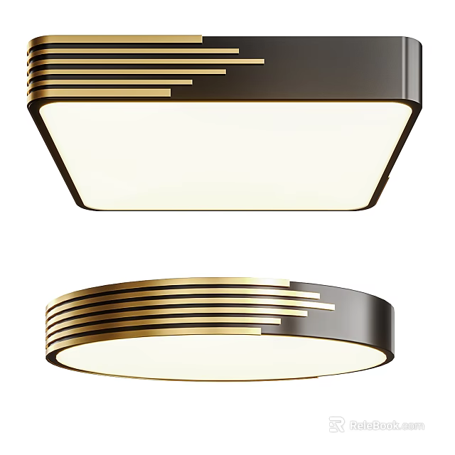 Modern Square And Round Ceiling Lights With Black Gold Stripes Design 3d model