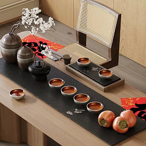 New Chinese Style Chinese Tea Set Tea Table and Chair Combination Potted Teapot Tea Table Kettle Public Cup Tea Room Bonsai 3d model