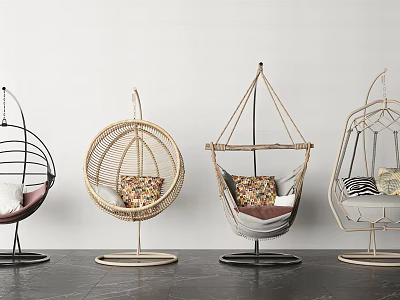 Various Stylish Rattan Hanging Chairs With Metal Frames And Soft Cushions 3d model Various Stylish Rattan Hanging Chairs With Metal Frames And Soft Cushions 3d model