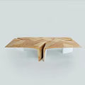 Modern Wooden Coffee Table With Geometric Patchwork Design And Unique Structure 3d model