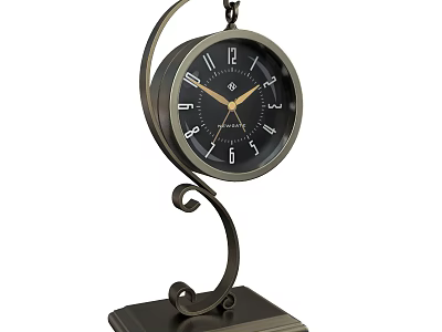Elegant Metal Table Clock with Curved Iron Stand Black Dial Gold Hands and Numerals 3d model