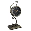 Elegant Metal Table Clock with Curved Iron Stand Black Dial Gold Hands and Numerals