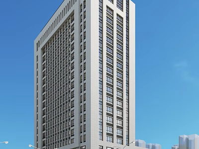 Modern High Rise Office Building With Glass Windows Against Blue Sky Urban Setting 3d model