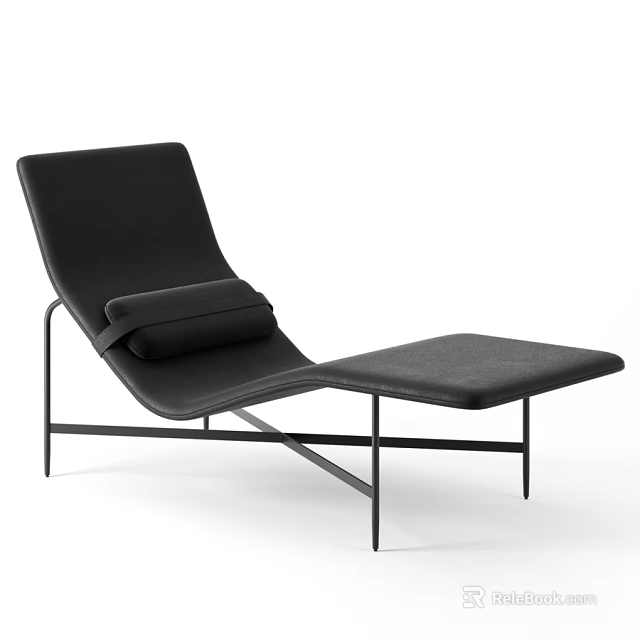 Black Modern Sofa Stool with Metal Frame and Comfortable Cushion in Minimalist Design 3d model 