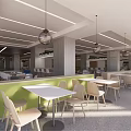 Bright Modern Dining Area With White Tables Light Chairs And Green Partitions