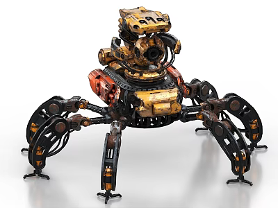 Smart Spider Like Machine With Multiple Mechanical Legs And Yellow Black Design 3d model