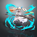 Anime Collectible Toy Figure Female Character With Twin Tails Blue Flames And Staff