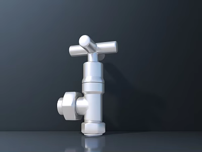 Shiny Silver Metal Water Faucet With Modern Design On Dark Background 3d model
