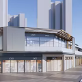 Modern Commercial Street With Glass Facade Retail Shops And Urban Pedestrian Walkway