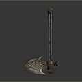 Artistic Intricately Carved Axe Sculpture With Decorative Patterns And Wooden Handle