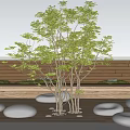 Outdoor Landscape Seats In Pebble Shape With Small Tree And Wooden Floor
