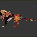 3D Fantasy Mythical Beast Character With Flaming Orange Mane Dark Purple Body And White Claws
