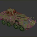 Green Six Wheeled Military Tank With Roof Mounted Machine Gun And Exterior Details