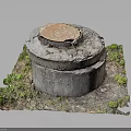 Circular Concrete Manhole Cover Structure With Metal Lid And Green Grass