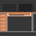 Modern Office Desk With Wooden Top Metal Frame Five Drawers Dual Monitors Speakers And Keyboard