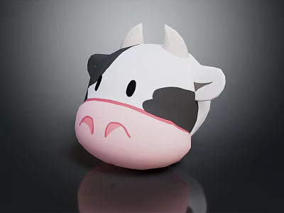 Cute Cartoon Cow Head With Black And White Fur And Pink Nose Toy Model 3d model