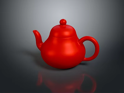 Elegant Ceramic Red Teapot with Modern Shiny Finish and Smooth Curved Design 3d model