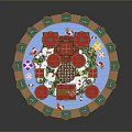 Festive Christmas Castle Model With Red Spires Towers Green Decorations Candies Snowflakes On Circular Base