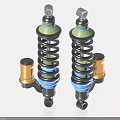 Industrial Shock Absorbers with Coil Springs Green Blue Components and Gold Bases