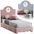 Stylish Single Bed With Pink Headboard Circular Decor Soft Colorful Pillows And Gray Mattress