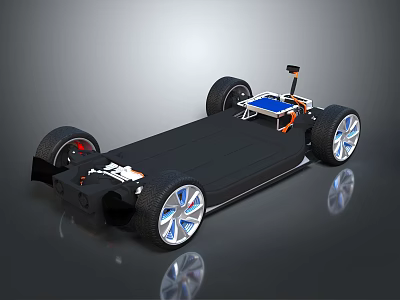Electric Car Chassis Platform With Four Wheels And Battery Components Design 3d model