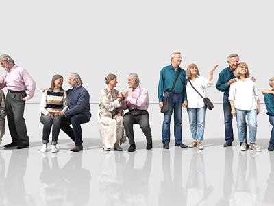 Group of People with Different Ages Standing and Sitting in Indoor Space 3d model