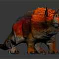 Colorful Triceratops Dinosaur Toy With Vibrant Red Orange And Blue Details