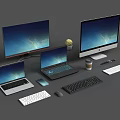 Modern Computer Workspace With Laptops Monitors Keyboard Mouse Smartphone Coffee Cup And Plant