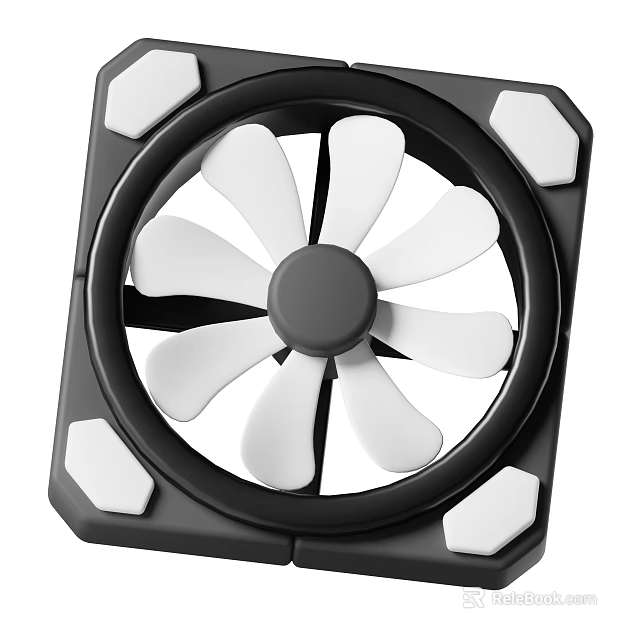 Computer Cooling Fan With Black Frame White Blades And Geometric Accents 3d model 