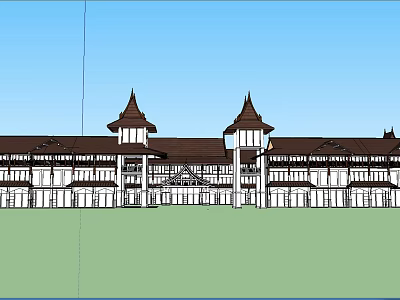 Traditional Style Commercial Street With Pitched Roofs And Multi Storey Buildings 3d model