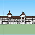 Traditional Style Commercial Street With Pitched Roofs And Multi Storey Buildings
