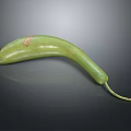 Fresh Green Curved Banana With Red Label And Long Stem