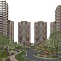 Modern High Rise Residential Buildings in a Scenic Community with Water Pond and Lush Greenery