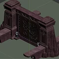 Ancient Egyptian Entrance Gate With Intricate Carved Panels And Stone Pillars