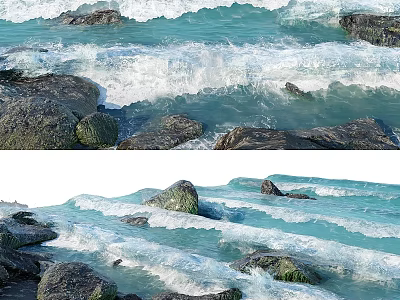 Natural Garden Water Feature With Waves Rocks And White Foam Blue Water Design 3d model