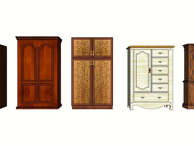Various Wooden Carved And White Wardrobe Designs For Home Storage Furniture 3d model