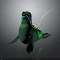 Green Seal Like Creature Character With White Branch Decorations And Glowing Elements 3d model
