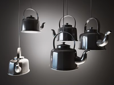 Creative Black And Silver Teapot Shaped Unique Pendant Lights For Modern Home Decor 3d model