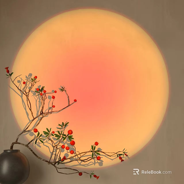 Downlight Spotlight Creating Warm Circular Light Illuminating Red Fruits Branches And Vase 3d model 