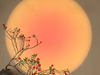 Downlight Spotlight Creating Warm Circular Light Illuminating Red Fruits Branches And Vase 3d model